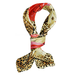 Schönes Seidentuch Damentuch aus 100% Seide Halstuch 85x85cm Rosen & Leopard braun creme rot 6120